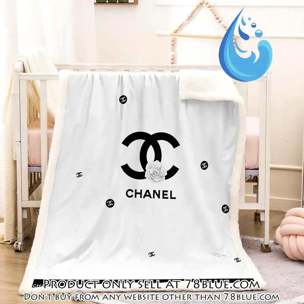 Chanel white roses black logo luxury brand premium blanket fleece home decor 78b5642301
